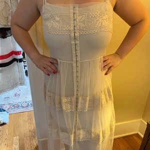 Intimately Free People Sheer Tulle MIDI Dress with Crochet Detail L